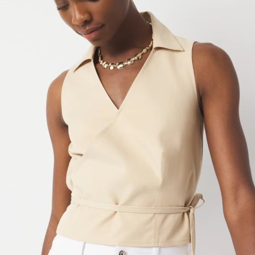 WHBM Petite Wrap Tie Vest, Color: Warm Sand